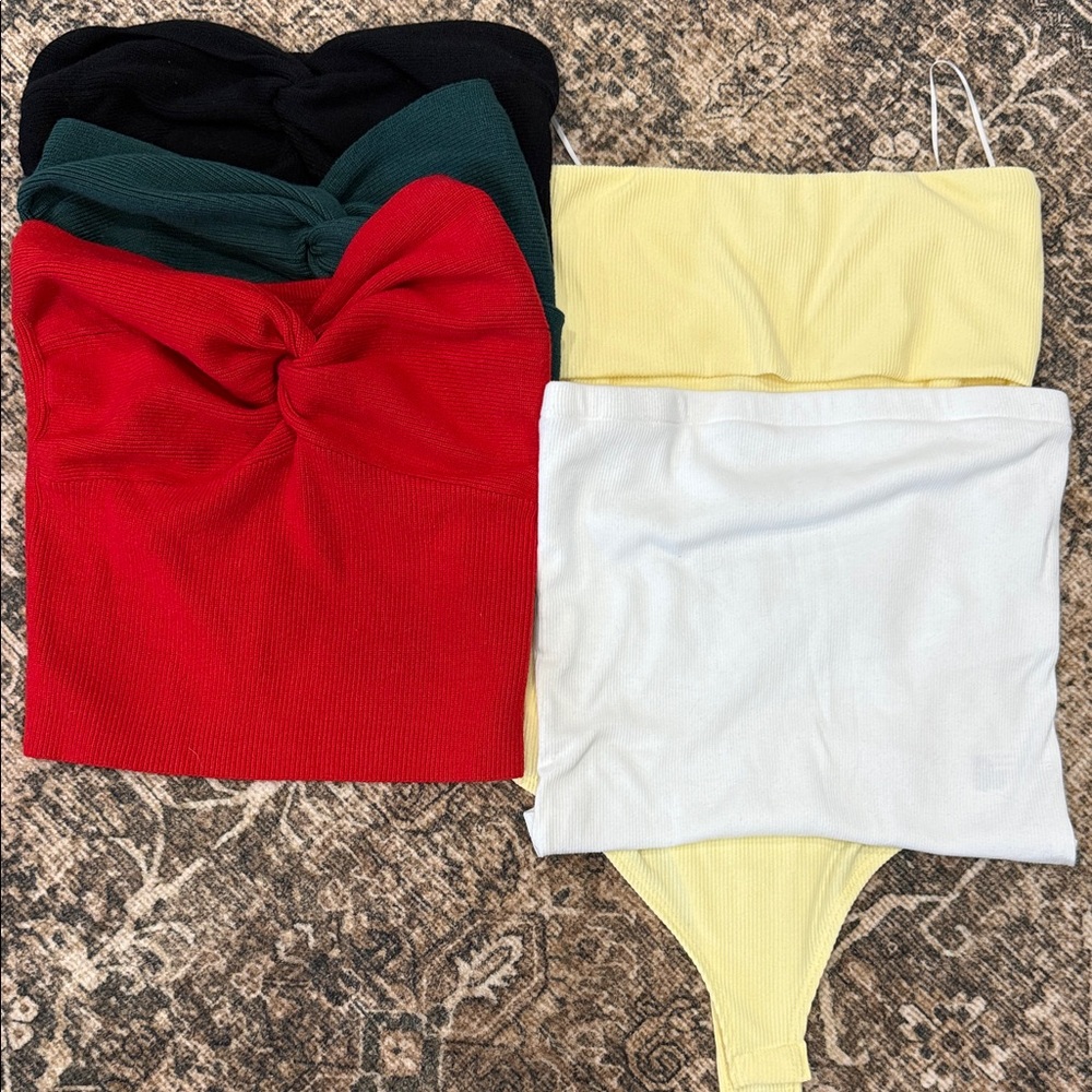 Ribbed Tube Tops — Red, Green, Black, Yellow, White